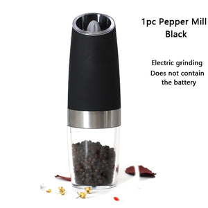 Black Electric Automatic Gravity Induction Salt and Pepper Grinder LED Blue  Light Coarseness 