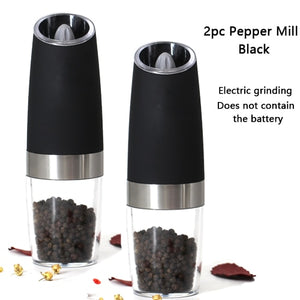 2PC Black Electric Salt Pepper Grinder Set Battery Operated Stainless Steel  Mill
